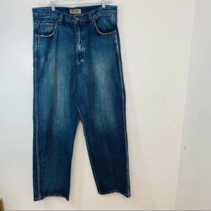 Zeep‎ Baggy Jeans Mens36x32 Straight   Blue Embroidery Pockets Cotton Grunge Y2K